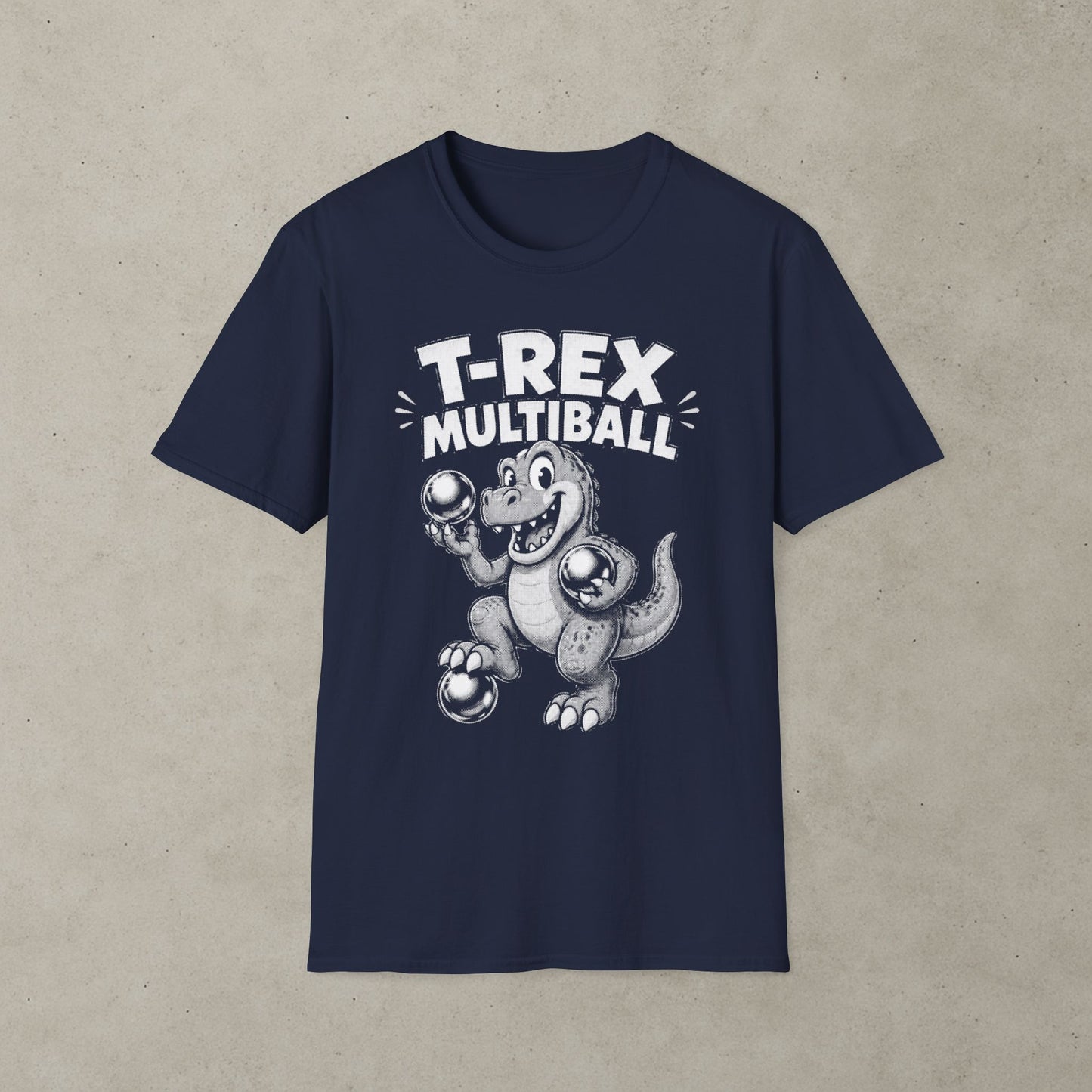 T-Rex Multiball Pinball T-Shirt, Retro Arcade Dinosaur Tee