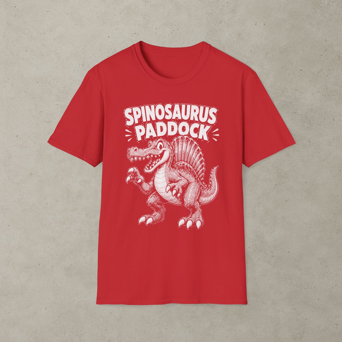 Spinosaurus Paddock Pinball T-Shirt, Retro Dinosaur Graphic Tee