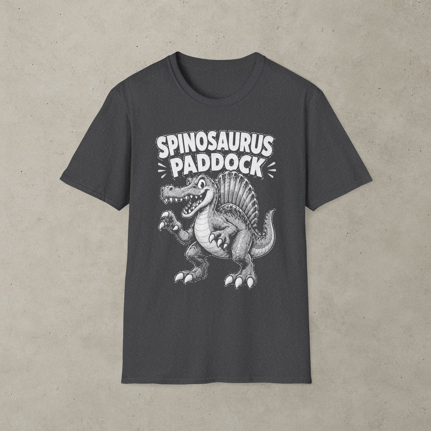 Spinosaurus Paddock Pinball T-Shirt, Retro Dinosaur Graphic Tee