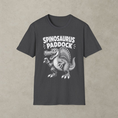 Spinosaurus Paddock Pinball T-Shirt, Retro Dinosaur Graphic Tee