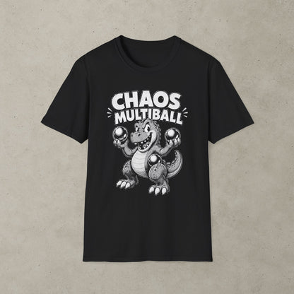 Chaos Multiball T-Shirt, Retro Dinosaur Pinball Tee
