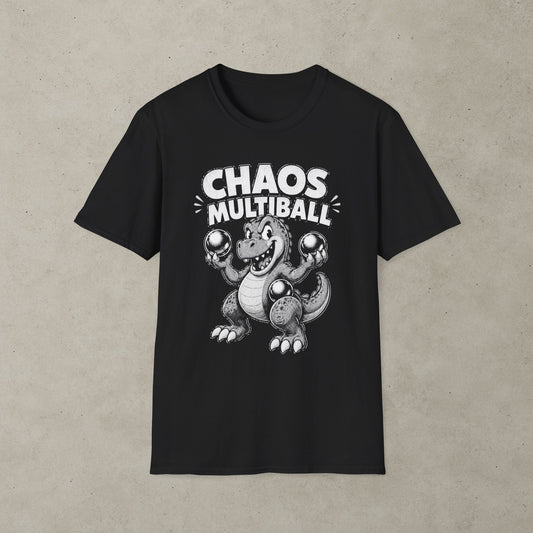 Chaos Multiball T-Shirt, Retro Dinosaur Pinball Tee