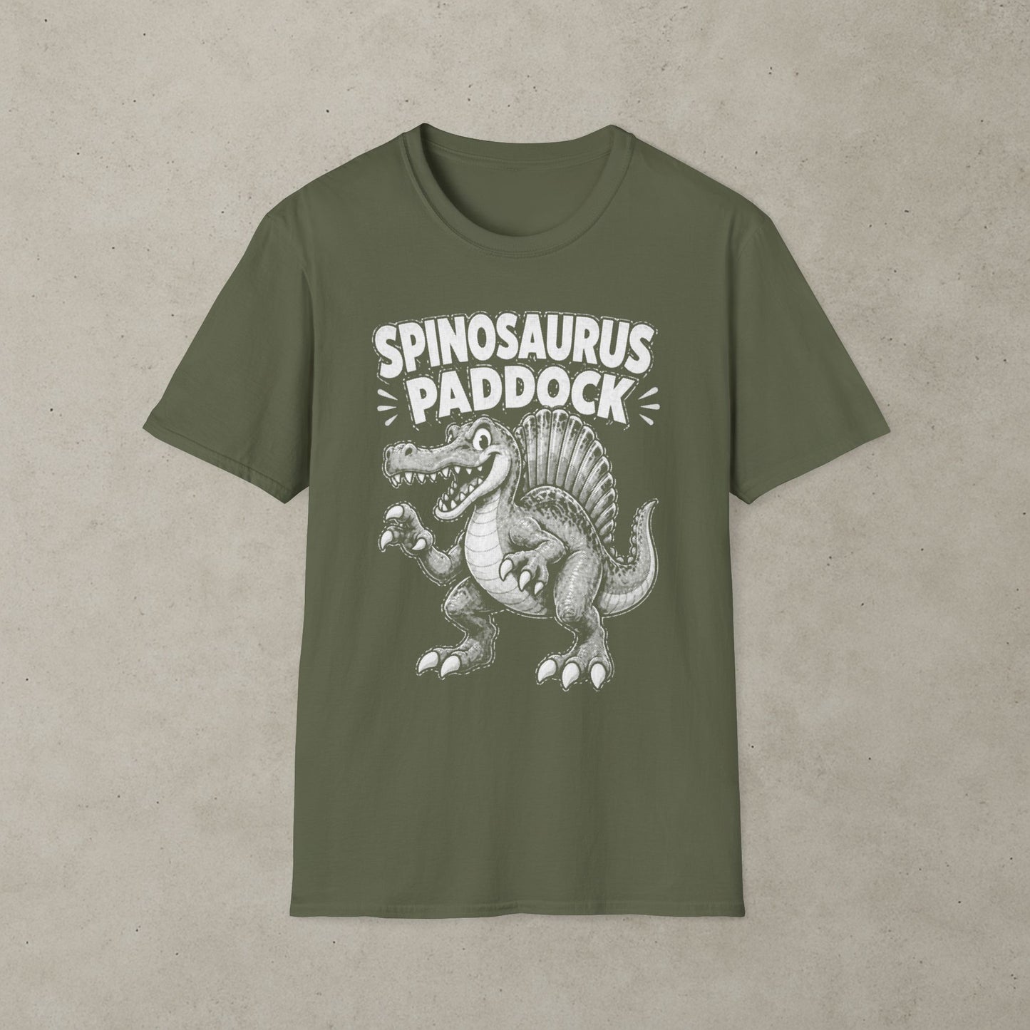 Spinosaurus Paddock Pinball T-Shirt, Retro Dinosaur Graphic Tee