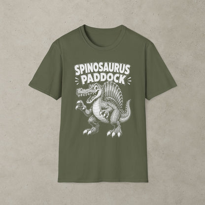 Spinosaurus Paddock Pinball T-Shirt, Retro Dinosaur Graphic Tee