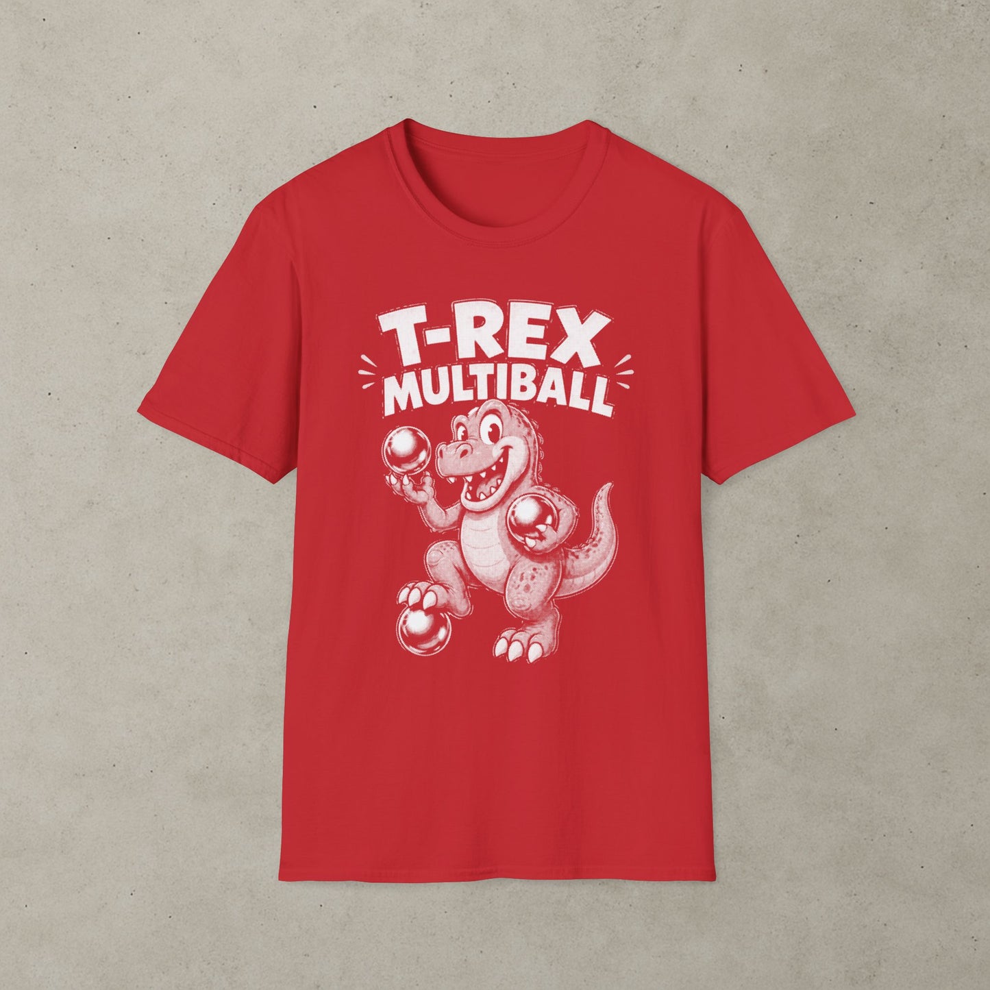 T-Rex Multiball Pinball T-Shirt, Retro Arcade Dinosaur Tee