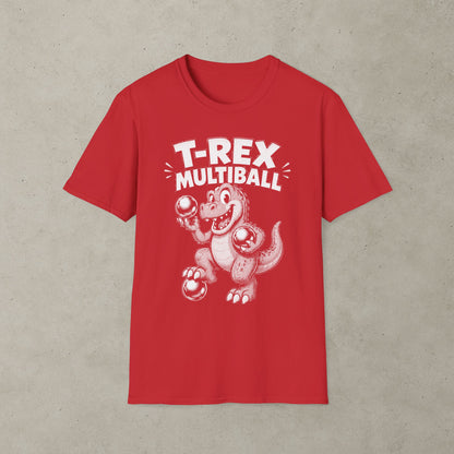 T-Rex Multiball Pinball T-Shirt, Retro Arcade Dinosaur Tee