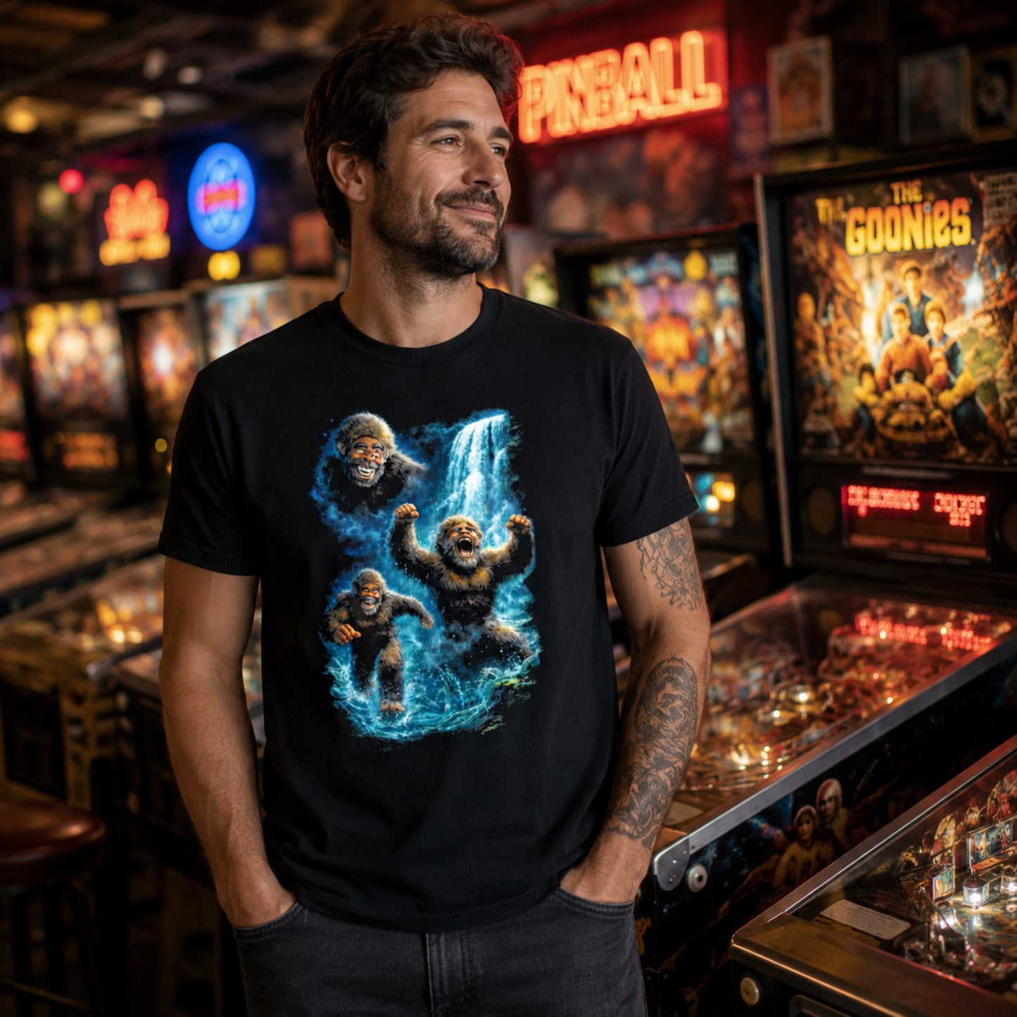 Bigfoot Waterfall Pinball T-Shirt