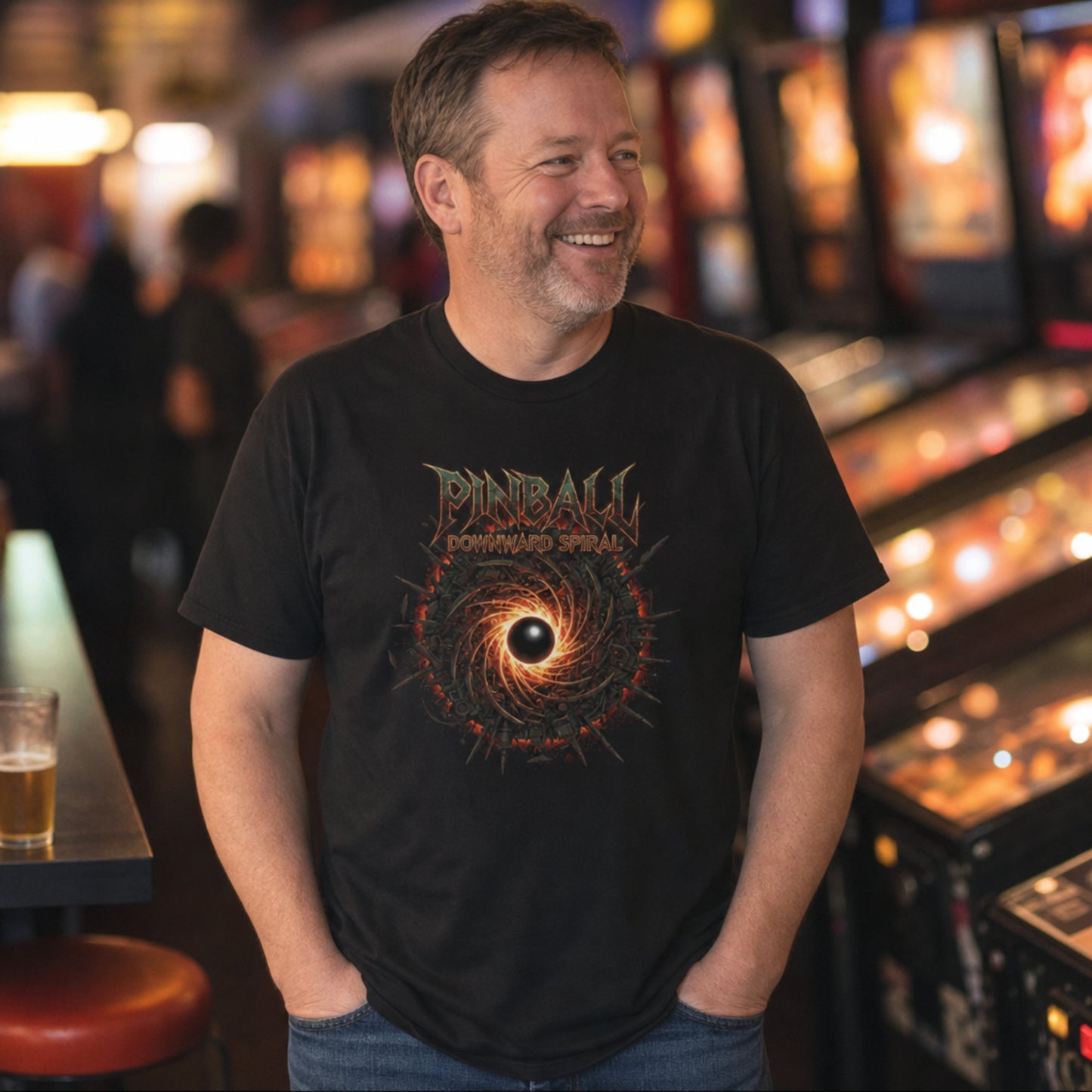 Pinball Downward Spiral Pinball Graphic T-Shirt