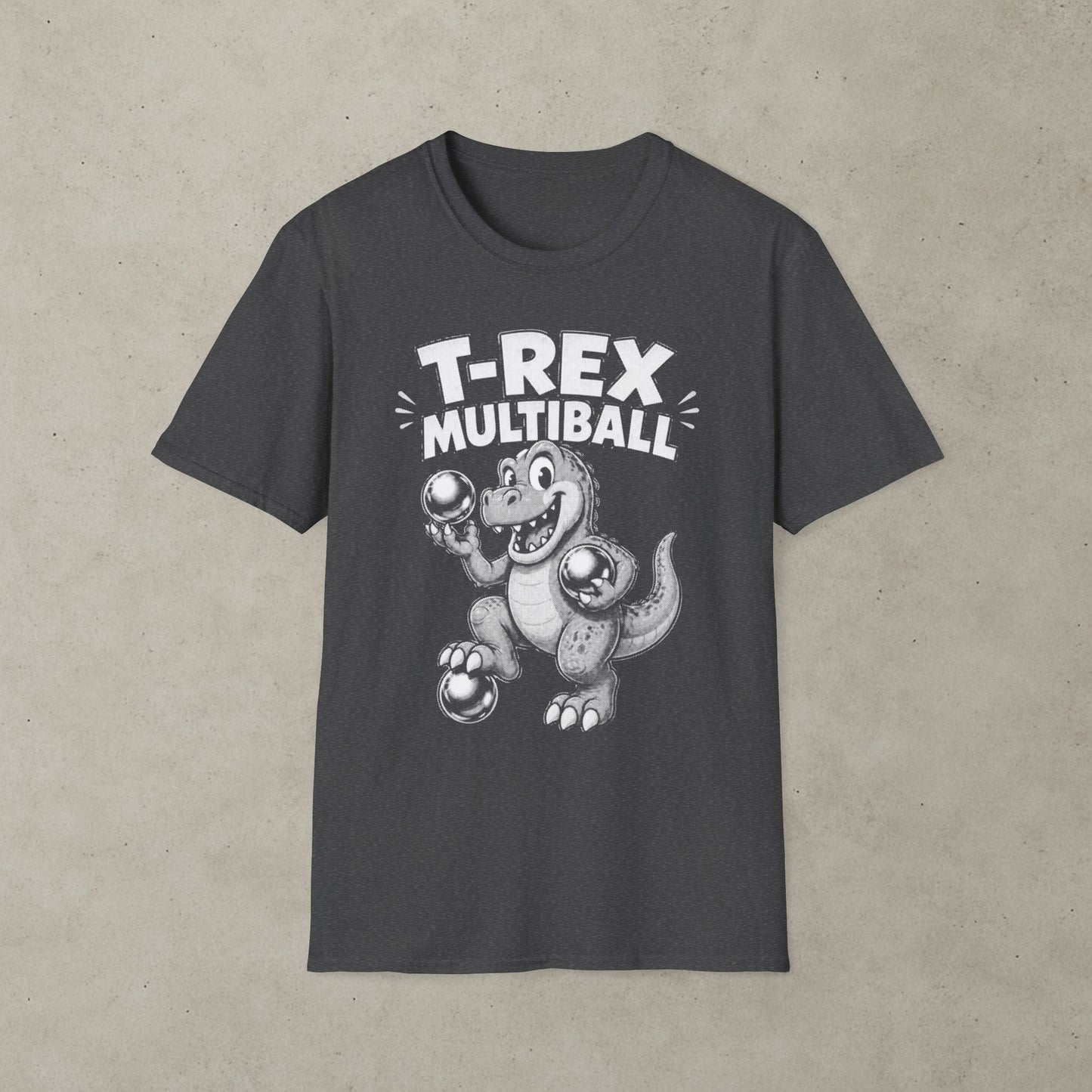 T-Rex Multiball Pinball T-Shirt, Retro Arcade Dinosaur Tee