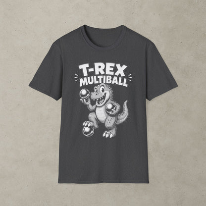 T-Rex Multiball Pinball T-Shirt, Retro Arcade Dinosaur Tee