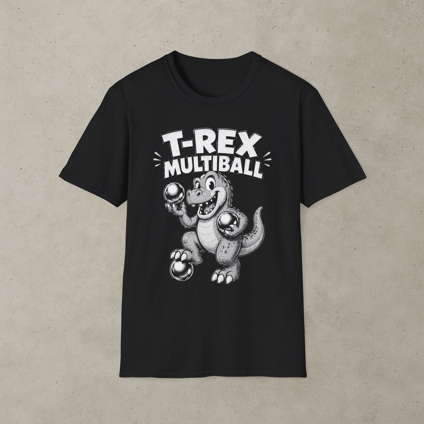 T-Rex Multiball Pinball T-Shirt, Retro Arcade Dinosaur Tee
