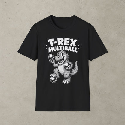 T-Rex Multiball Pinball T-Shirt, Retro Arcade Dinosaur Tee