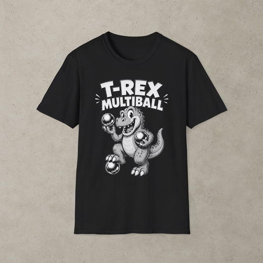 T-Rex Multiball Pinball T-Shirt, Retro Arcade Dinosaur Tee