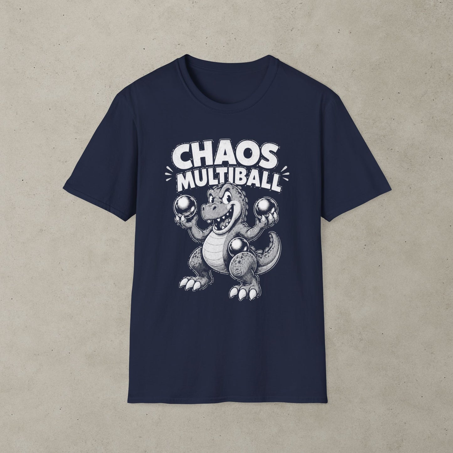 Chaos Multiball T-Shirt, Retro Dinosaur Pinball Tee