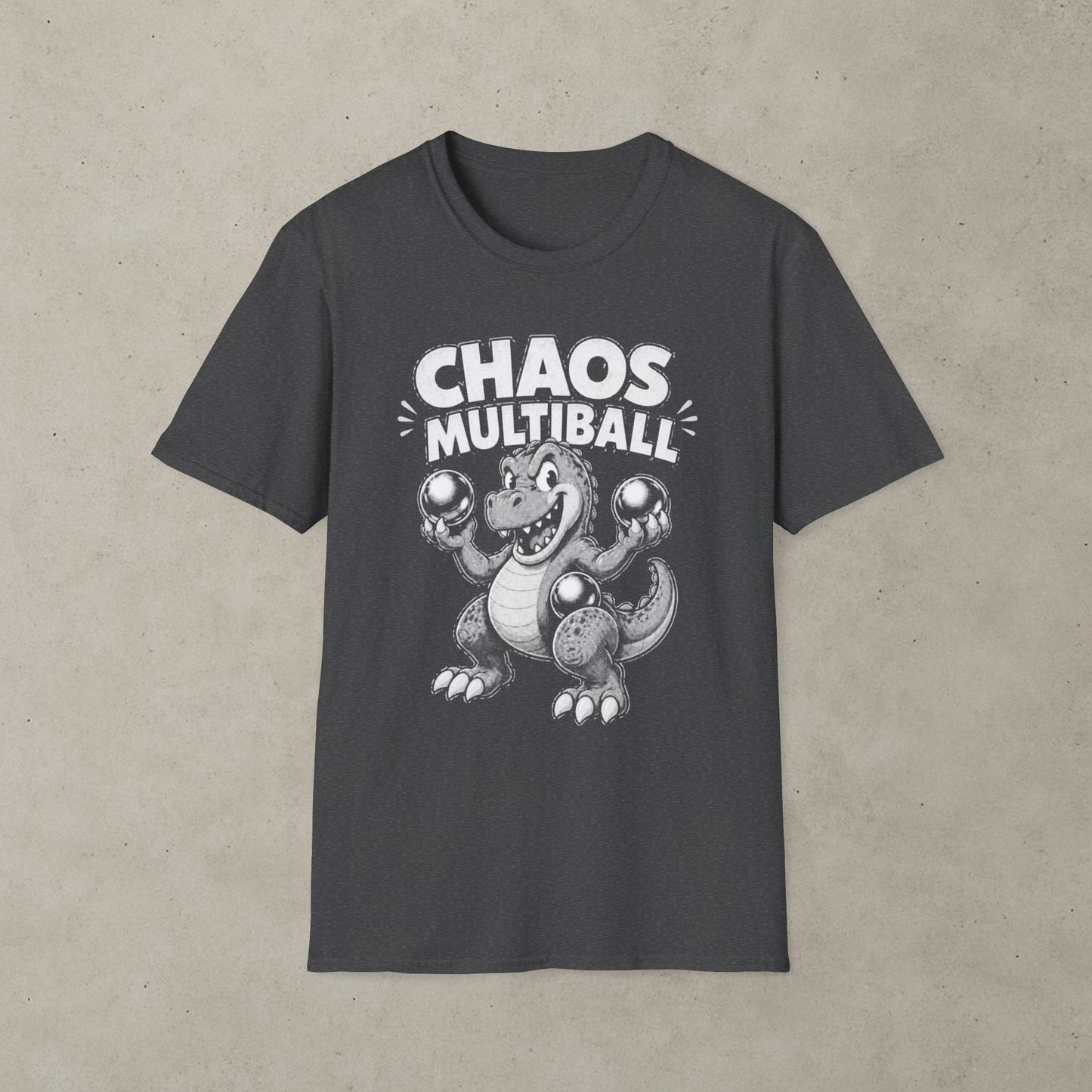 Chaos Multiball T-Shirt, Retro Dinosaur Pinball Tee