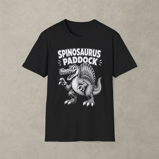 Spinosaurus Paddock Pinball T-Shirt, Retro Dinosaur Graphic Tee