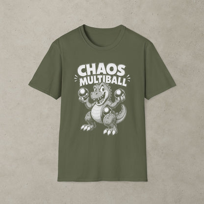 Chaos Multiball T-Shirt, Retro Dinosaur Pinball Tee